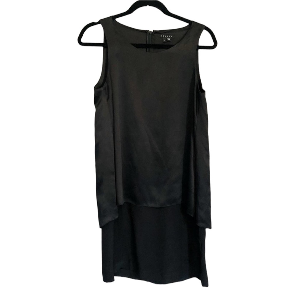 Theory Little Black Dress Silk Slit Back Size 6